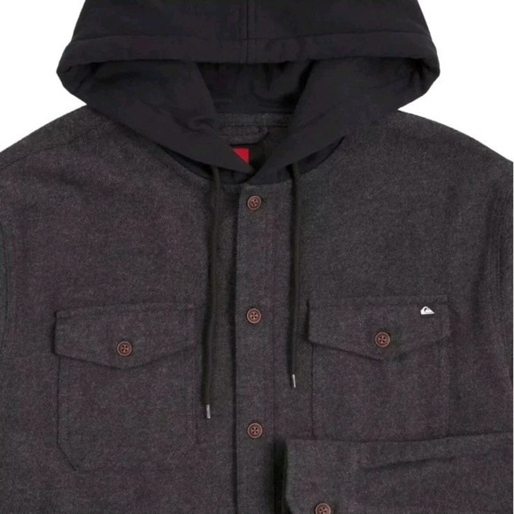 Quiksilver Men's Hooded Flannel,‎ Hood With Drawstring, Midweight, Black Medium - Picture 3 of 4